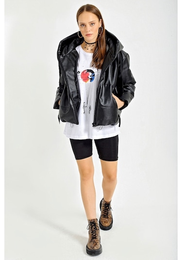 5114 Oversize Deri Mont - Siyah 001