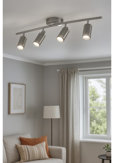 Spoti 4'lü Gri Renk Beyaz Işık Modern Tasarım Salon - Mutfak - Banyo Spot Ledli Sıralı Avize Gri