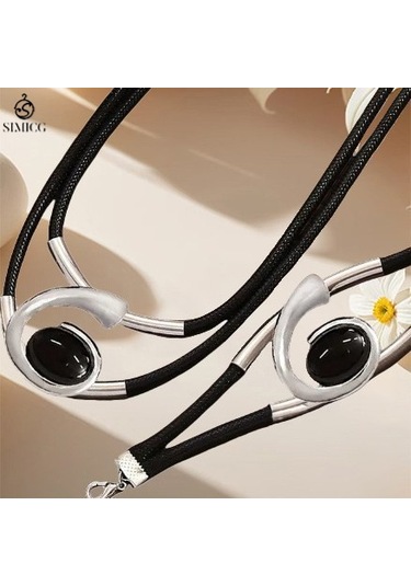 Bohem Tarzı Kolye Bilezik Seti Siyah Akrilik Salyangoz Seti Gümüş