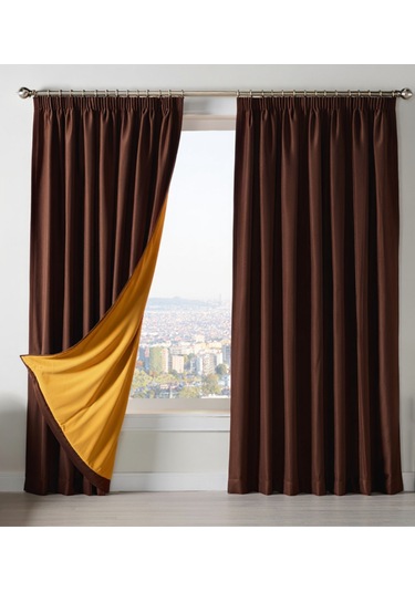 Dauble Blackut Karartma Perde Tek Kanat 1x2 Amerikan Pileli Fon Perde Kahverengi