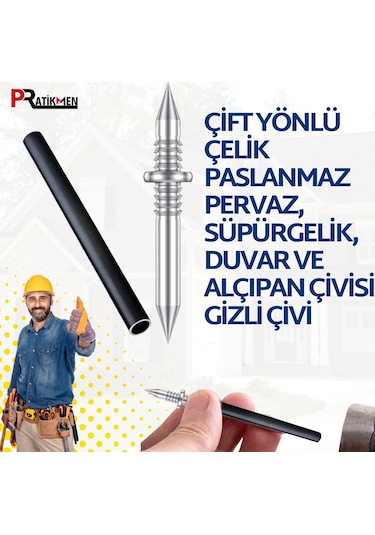 Çift Yönlü Çelik Paslanmaz Pervaz, Duvar Ve Alçıpan Çivisi 50'li