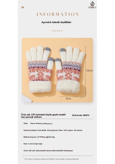 Kadınlar İçin Dokunmatik Ekranlı Kadife Sıcak Sevimli Çizgi Film Geyik Yün Eldiven Pembe