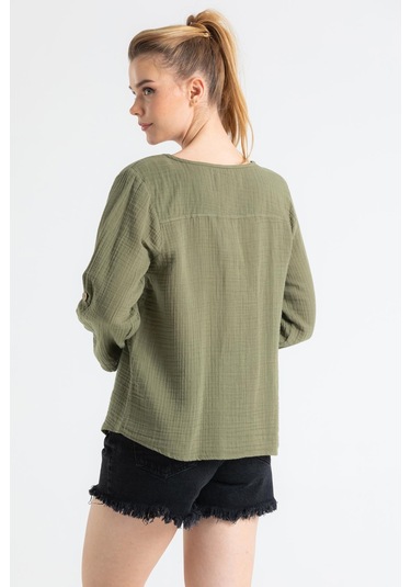Uzun Kol Müslin Sedef Gömlek Haki Hk-haki Haki