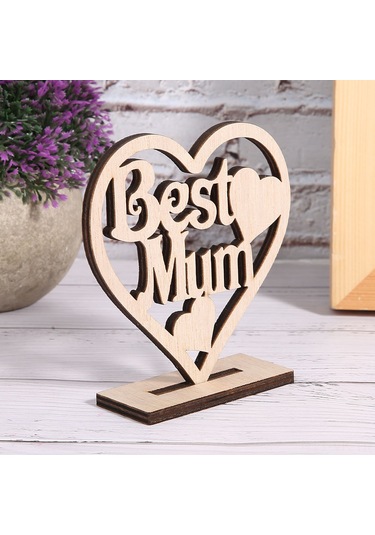 Vkemall Ahşap Kalp Figürü - En İyi Anne Hediyesi, Açık Desenli, Doğum Günü/mother's Day Hatıra Dekorasyonu