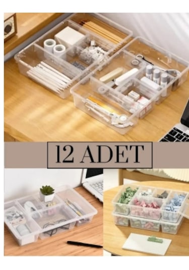 12 Adet Luna Kapaklı Çekmece Içi Düzenleyici Takı Ve Makyaj Kutus Şeffaf