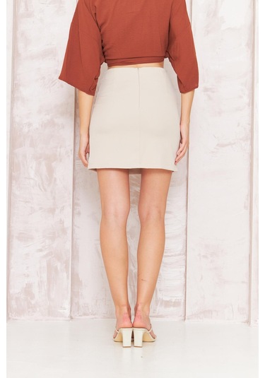 Kadın Bej Yırtmaçlı Mini Etek Dm2016 Bej