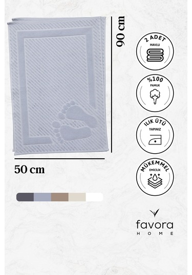 Leoline %100 Pamuk Premium 2'li Ayak Havlusu - Gri Gri