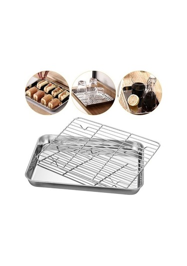 Trendooze Paslanmaz Çelik Izgara Tepsisi - Fırın & Barbekü Multifonksiyonlu Set