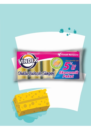 Vindex Klasik Oluklu Bulaşık Süngeri 5 Adet