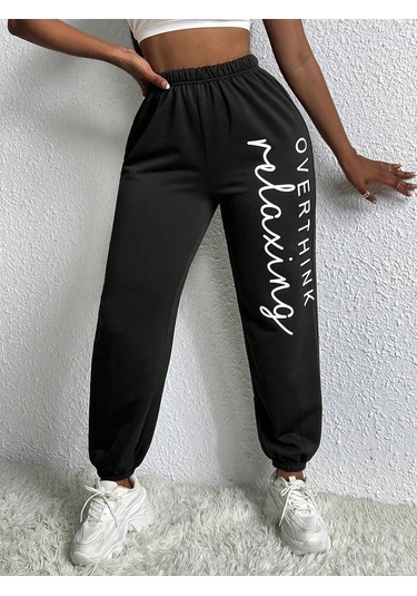Slayr Letter Graphic Elastic Waist 4 Mevsim Eşofman Siyah