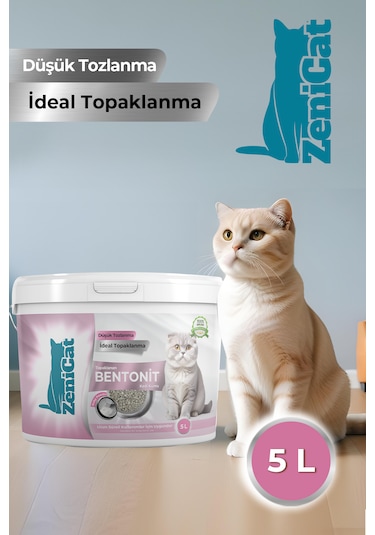 Zenicat Bebek Pudrası Kokulu Renkli İnce Taneli Doğal Bentonit Kedi Kumu 5 L
