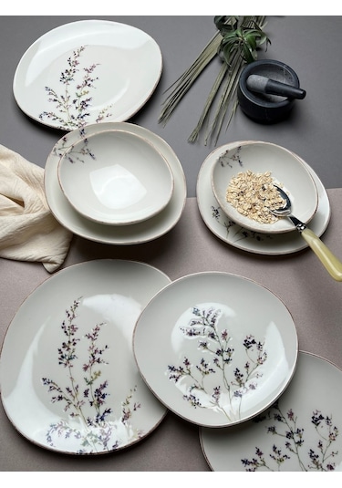 Tabak Evi Porselen Pebble Yemek Takımı Lila 4 Kişilik 12 Parça