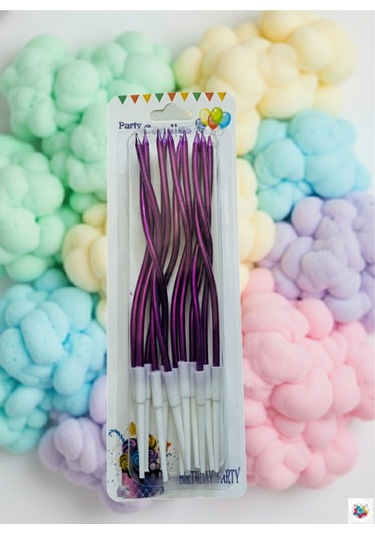 Dalgalı Mum Kadife Mor 12'li Paket 16 Cm Yılbaşı Süsü Çok Renkli