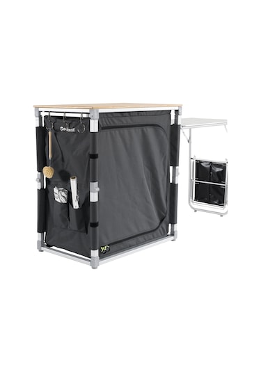 Outwell Padres Storage Unit W. Side Table Bambu Portatif Kamp Mutfağı Çok Renkli