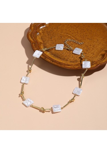 N2209-1 Büküm Sopa Kare İnci Bayanlar Mizaç Kolye Köprücük Kemiği Zinciri Çok Renkli