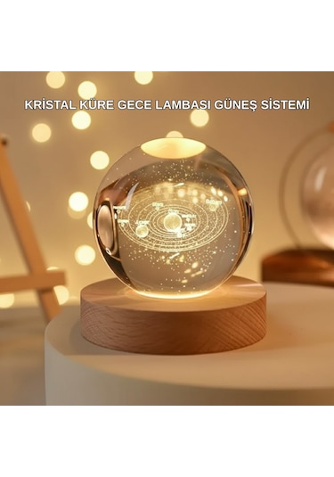 Usb Bağlantılı Işıklı Kristal Küre Modern Ahşap Tabanlı Dekor Standart
