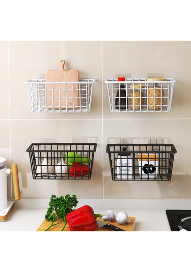 Yifomall Duvar Takılı Demir Depolama Sepeti - Banyo/mutfak İçin Deliksiz Kurulum - Siyah 2 Adet İz Olmayan Yapıştırıcı İle Diğer