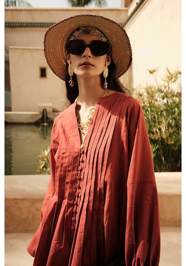 Manuka Nervür Detaylı Vual Tunik Turuncu