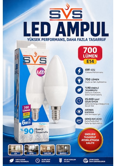 Vip Aydınlatma / Svs 6w E14 6500k Mum Buji Ampul - 10 Adet - 10'lu Paket