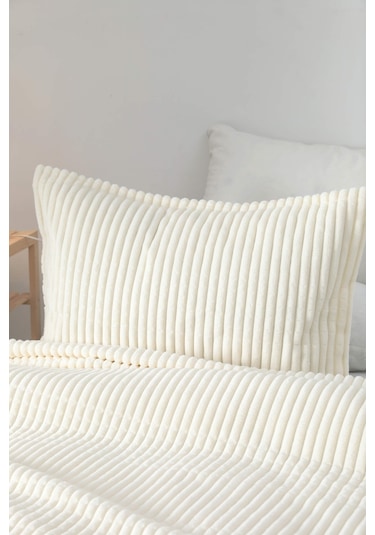 Merinos Modern Line 2 Parça Tek Kişilik Battaniye Seti - Ekru