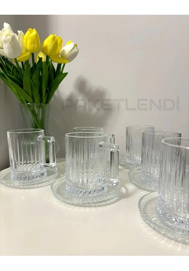 Çeyizci Çarşı 6 Kişilik 12 Parça Çay Kahve Fincan Takımı - Elysia Model İthal Şeffaf
