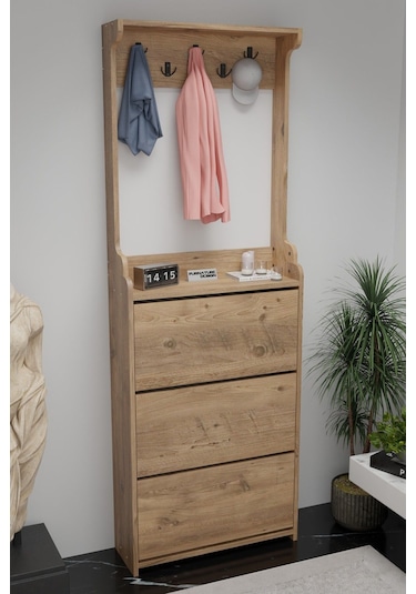 Modus Vestiyer Düşer Kapak Ayakkabılık 3 Raflı Atlantik Çam Çam