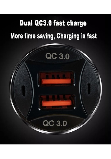 Te-092 36w Çift Qc3.0 Usb Hızlı Araç Şarj Cihazı + Usb'den Mikro Usb Veri Kablosu Seti Siyah