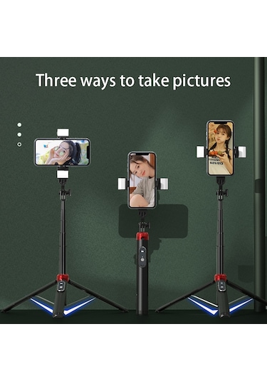 Butu P160d-2 1,6 M Uzatılabilir Selfie Çubuğu Sabit Tripod Standı, Çift Dolgu Işığı Ve Kablosuz Bluetooth Uzaktan Kumanda İle