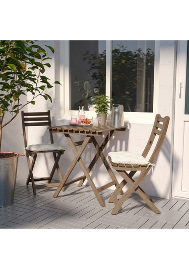 Askholmen Katlanabilir Masa Ve Sandalye Seti, Açık Kahverengi Kahve