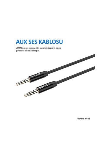 Yp01 3.5 Mm Güçlendirilmiş Ultra Dayanıklı Aux Ses Kablosu 1mt