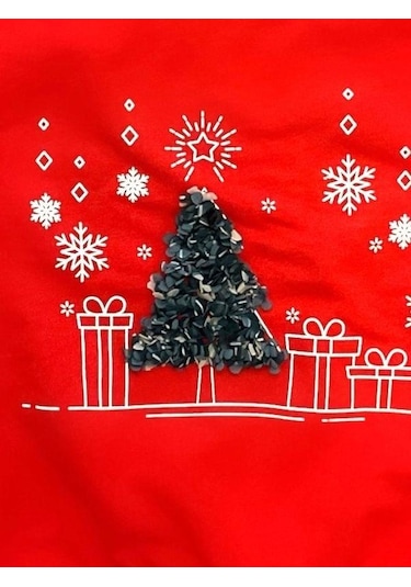 Kız Çocuk Yılbaşı Temalı Ağaçlı Sweat-14328 Kırmızı