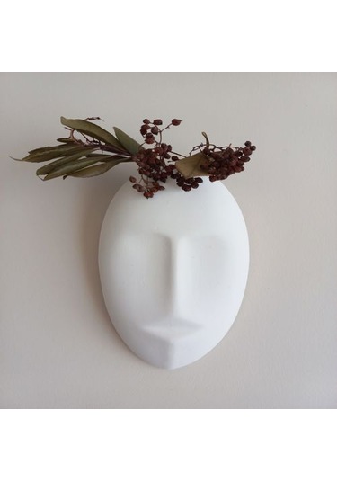 Dekoratif Mask Duvar Vazosu, Duvar Dekoru, Heykel Duvar Süsü, Beyaz