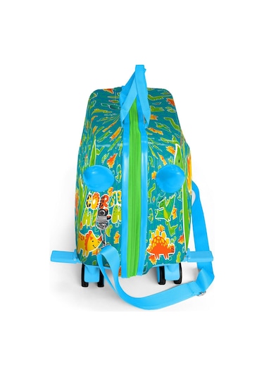 Coral High Kids Mavi Yeşil Dinozor Desenli Otur-çek Çocuk Valizi 16361 Yeşil