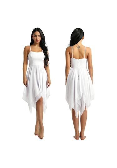 Beyaz Bayan Bale Balo Salonu Dans Elbise Spagetti Kayışı Kolsuz Asimetrik Çağdaş Giyim Beyaz Bayan Bale Balo Salonu Dans Elbise Spagetti Kayışı Kolsuz Asimetrik Çağdaş Giyim