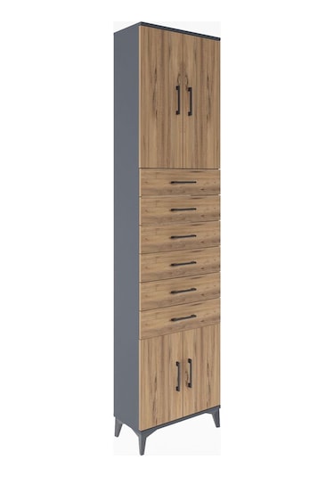 Arges Dolap 3 Raflı 6 Çekmeceli 4 Kapaklı 60x30x243 Antrasit-çam Antrasit