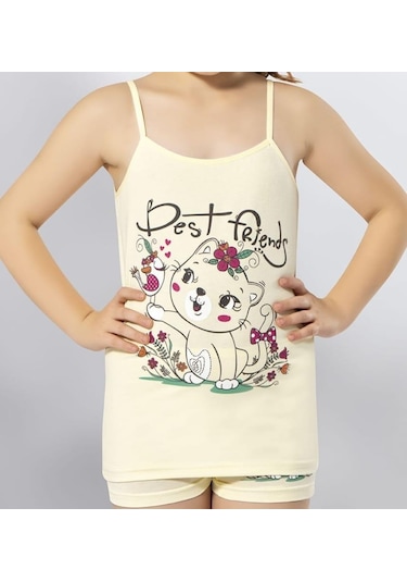 Kota 3408 Kız Çocuk Renkli Baskılı İp Askılı Atlet 12 Adet 001