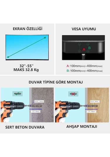 Nb North Bayou P4 LCD LED 32"–55" Vesa Ultra Ince Tv Askı Aparatı