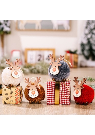 Fortunelane Kahverengi Yün Ahşap Geyik Şekilli Noel Ağaç Çiçeği, İç/dış Dekorasyon, Sevimli Stiliyle Noel Atmosferi Yaratır - 1 A Kahverengi