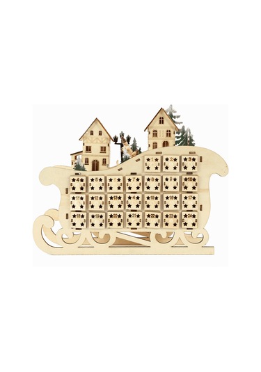 Ahşap 24 Geri Sayımlı Noel Takvimi Yaratıcı Ev Kızak Takvimi Ahşap Led Noel Dekorasyon Süsleri Beyaz