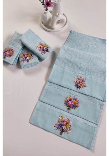 3'lü Mutfak Havlu Takımı - Bebe Mavi El Havlusu Seti - Ekstra Yumuşak - 30x50 Cm - Çiçek Bahçesi Bebek Mavisi