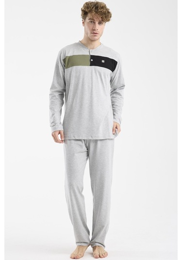 Sementa Blok Detaylı Regular Fit Pijama Takım - Gri Gri