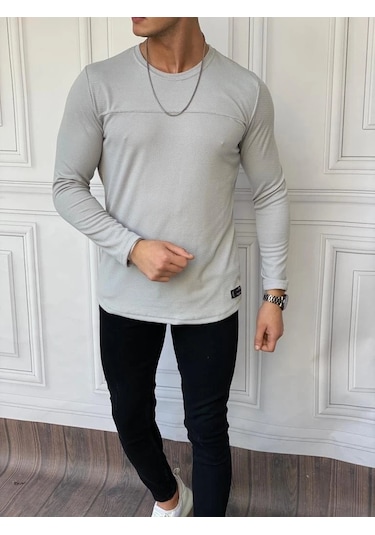 Modefendi Yan Örme Detaylı Pamuklu Açık Sweatshırt Gri