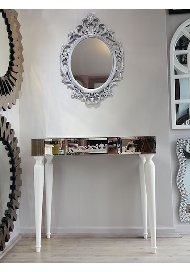 Ayna Denizi Vintage Taç Model Gümüş Renk Dekoratif Ayna Gümüş