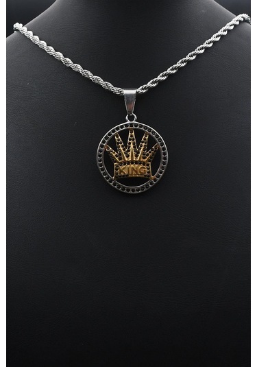 Kral Tacı Figürlü Kolye Paslanmaz Çelik Zincir 902297 Gümüş