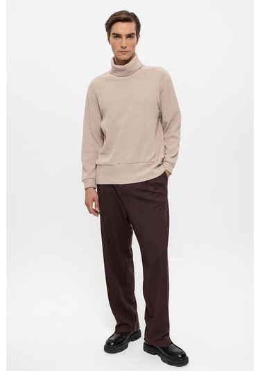 Erkek Balıkçı Yaka Fitilli Kazak Bej Bej