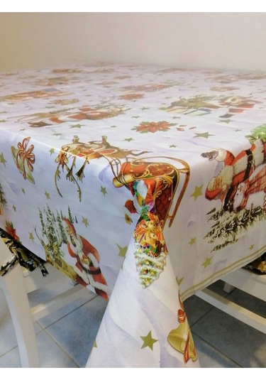 Yeni Yıl Desenli Elyaflı Pvc Muşamba - Silinebilir Masa Örtüsü Mavi