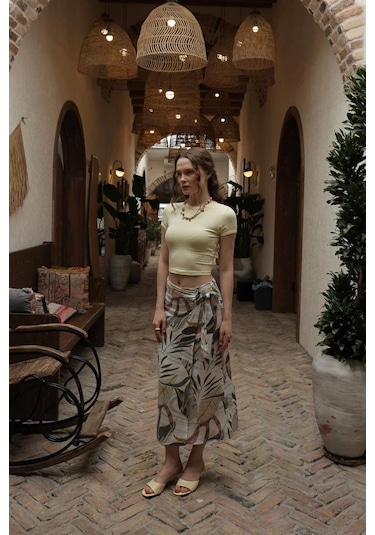 Desenli Viskon Etek - Gri Gri