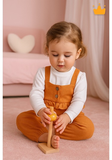 Bayramlık Kız Bebek Çocuk Salopet Badi Takım 2338 Turuncu