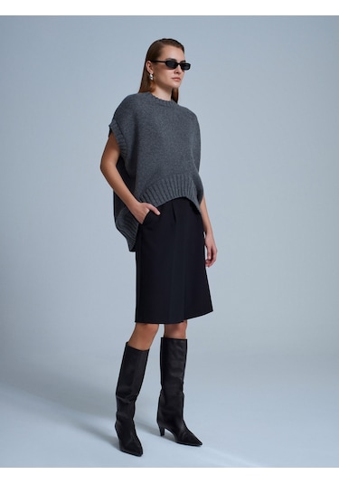 Dilvin 10839 Yün Karışımlı Oversize Süveter-füme Füme