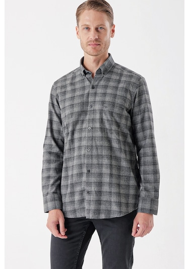 Siyah Uzun Kollu Ekoseli Gabardin Sert Yaka Cepli Casual Comfort Fit Gömlek 1004235113-siyah Siyah